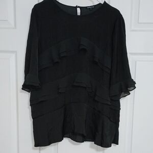 Who What Wear Black Layered Ruffle Blouse